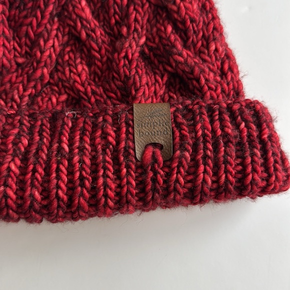 Hand Knitted Red Beanie with Pom Pom - Picture 3 of 4